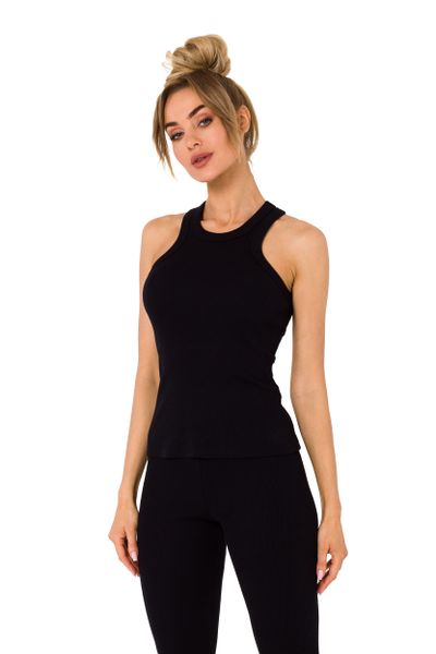 Prążkowany Top Typu Bokserka - Czarny. Czarne bluzki damskie MOE, l, bez wzorów, z bawełny, bez kołnierzyka, bez ramiączek. Za 167.89 zł.