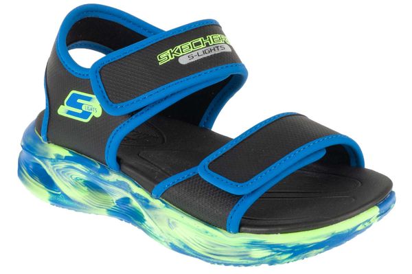 Sandały chłopięce, S-Lights: Sola Glow Sandal - Fusion Brights. Szare sandały chłopięce Skechers, z materiału, bez zapięcia. Za 139.99 zł.