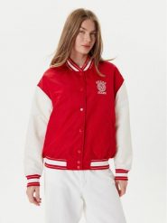 Guess Jeans Kurtka bomber W5YL15 WHAA2 Czerwony Regular Fit. Czerwone kurtki damskie Guess Jeans, m, z aplikacjami, z jeansu, bez kaptura. Za 489.99 zł.