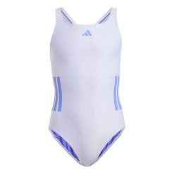 Strój do pływania 3-Stripes C-Back Kids. Fioletowe kąpielówki dla chłopców Adidas, bez wzorów, z materiału. Za 159.00 zł.
