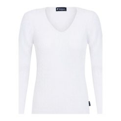 Sweter w kolorze białym. Białe swetry damskie Denim Culture, s, bez wzorów, z bawełny, bez kołnierzyka, bez ramiączek, długie, bez kaptura. W wyprzedaży za 149.95 zł.
