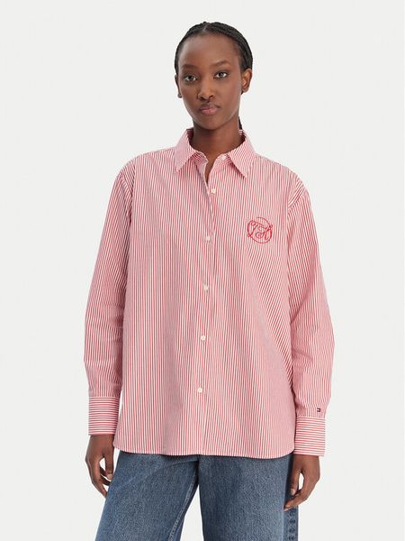Tommy Hilfiger Koszula WW0WW48190 Czerwony Regular Fit. Czerwone bluzki damskie Tommy Hilfiger, bez wzorów, z bawełny, bez kołnierzyka, bez ramiączek. Za 489.99 zł.
