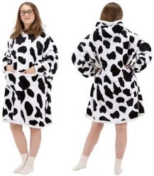 Kocobluza damska oversize koc bluza 2w1 z kapturem ciepła szlafrok futrzak czarno-biały UNIWERSALNY. Białe szlafroki damskie SPRINGOS, uniwersalny, bez wzorów, bez ramiączek, z kapturem. Za 72.15 zł.