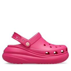 Klapki Crocs. Czerwone klapki damskie Crocs, bez wzorów, bez obcasa. Za 199.99 zł.