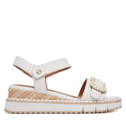 Sandały Tamaris. Białe sandały damskie Tamaris, bez wzorów, bez obcasa, na koturnie, bez zapięcia. Za 369.99 zł.