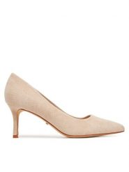 DeeZee Szpilki BK-0807 Beżowy. Brązowe szpilki damskie DeeZee, bez wzorów, ze skóry, bez obcasa, bez zapięcia. Za 119.99 zł.