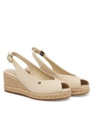 Tommy Hilfiger Espadryle Mid Wedge Espad Slingback FW0FW09228 Beżowy. Brązowe sandały damskie Tommy Hilfiger, bez wzorów, z materiału, bez obcasa, bez zapięcia. Za 339.99 zł.