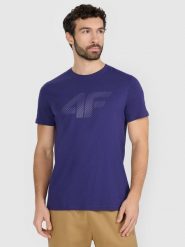 4F T-shirt regular z nadrukiem męski - granatowy L. Niebieskie t-shirty męskie 4f, l, bez wzorów, z bawełny, klasyczne, bez kołnierzyka. W wyprzedaży za 39.99 zł.