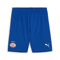 Szorty Puma PSV Eindhoven 2024/25. Niebieskie krótkie spodenki sportowe męskie Puma, s, bez wzorów, z materiału, do piłki nożnej. Za 194.50 zł.