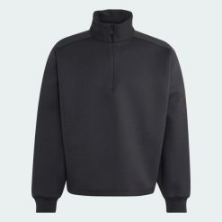 ZIMOWA BLUZA Z KRÓTKIM SUWAKIEM SOFT LUX. Czarne bluzy męskie Adidas, na zimę, m, bez wzorów, z bawełny, bez kaptura. Za 329.00 zł.