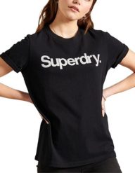 Koszulka sportowa damska Superdry Logo. Czarne koszulki sportowe damskie Superdry., l, bez wzorów, z materiału, bez kołnierzyka, bez ramiączek. Za 123.30 zł.