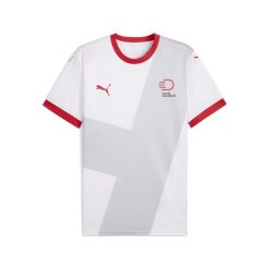 Męska koszulka wyjazdowa duńskiej reprezentacji w piłce ręcznej 24/25 PUMA. Białe koszulki sportowe męskie Puma, m, bez wzorów, bez kołnierzyka, bez ramiączek, na fitness i siłownię. Za 449.00 zł.