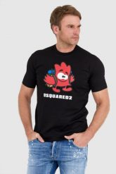DSQUARED2 Czarny t-shity męski leaf buddy. Czarne t-shirty męskie Dsquared2, l, bez wzorów, bez kołnierzyka. W wyprzedaży za 699.99 zł.
