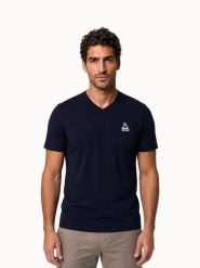 Koszulka Le Coq Sportif SMU Tri. Niebieskie koszulki sportowe męskie le coq sportif, l, bez wzorów, z materiału, bez kołnierzyka, bez ramiączek, na fitness i siłownię. Za 276.00 zł.