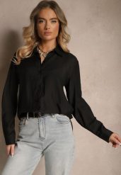 Czarna Klasyczna Koszula z Wiskozy Vilnelis. Czarne bluzki damskie Renee, l, bez wzorów, z jeansu, eleganckie, bez kołnierzyka, bez ramiączek. Za 49.99 zł.