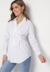 Biała Wiskozowa Koszula w Klasycznym Stylu Aranilia. Białe bluzki damskie Born2be, m, bez wzorów, z jeansu, klasyczne, bez kołnierzyka, bez ramiączek. Za 69.99 zł.