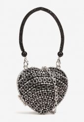 Czarna Koktajlowa Torebka Serce Ozdobiona Cyrkoniami Deodore. Czarne torby na ramię damskie Renee, bez wzorów, eleganckie, małe, bez dodatków. Za 39.99 zł.