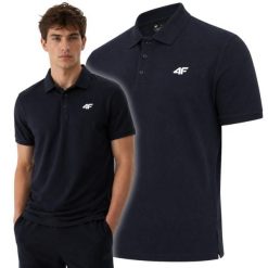 Koszulka męska polo 4F 4FWSS25TPTSM705. Niebieskie koszulki polo męskie 4f, l, bez wzorów, z bawełny, biznesowe, bez ramiączek. Za 69.99 zł.