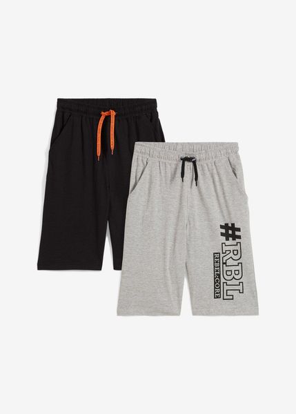 Bermudy shirtowe chłopięce (2 pary). Czarne spodnie materiałowe dla chłopców bonprix, bez wzorów. Za 84.99 zł.