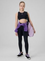 4F Legginsy sportowe bezszwowe dziewczęce - czarne 128/134 (7-9 lat). Czarne legginsy dla dziewczynek 4f, bez wzorów, z materiału, długie. Za 79.99 zł.