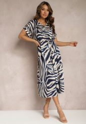 Beżowo-Granatowa Midi Sukienka Pudełkowa w Animal Print z Paskiem Avula. Brązowe sukienki damskie Renee, xl, bez wzorów, eleganckie, bez kołnierzyka, bez ramiączek, maxi. Za 64.99 zł.
