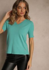 Zielona Bluzka z Dzianiny z Dekoltem w Kształcie Litery V Fenelesa. Zielone t-shirty i topy dla dziewczynek Renee, bez wzorów, z dzianiny, bez ramiączek. Za 49.99 zł.