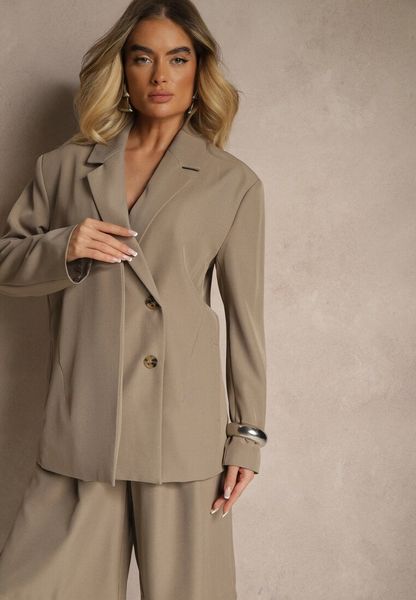 Beżowa Marynarka o Pudełkowym Kroju Usztywnionymi Ramionami Sonarieta. Brązowe żakiety damskie Renee, m, bez wzorów, eleganckie. Za 249.99 zł.