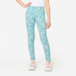 Legginsy dziecięce Domyos. Czarne legginsy dla dziewczynek Decathlon, bez wzorów, z bawełny. Za 44.99 zł.
