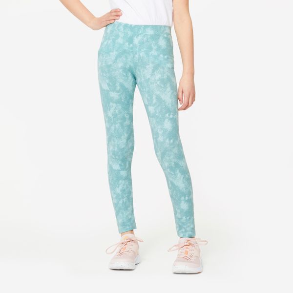 Legginsy dziecięce Domyos. Czarne legginsy dla dziewczynek Decathlon, bez wzorów, z bawełny, długie. Za 34.99 zł.