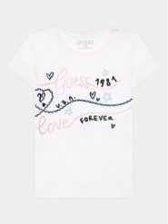 Guess T-Shirt A3GI02 K6YW1 Biały Regular Fit. Białe t-shirty i topy dla dziewczynek Guess, z aplikacjami, z bawełny, bez ramiączek. Za 89.99 zł.