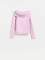 Sweter z wykładanym golfem - różowy. Czerwone swetry damskie Reserved, l, bez wzorów, z dzianiny, bez kołnierzyka, bez ramiączek, bez kaptura. Za 119.99 zł.