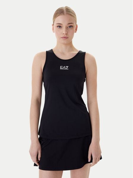 EA7 Emporio Armani Top 7W000314 AF14524 UC001 Czarny Regular Fit. Czarne koszulki sportowe damskie EA7 Emporio Armani, l, bez wzorów, z syntetyku, bez kołnierzyka, bez ramiączek, tenisowe. Za 299.99 zł.