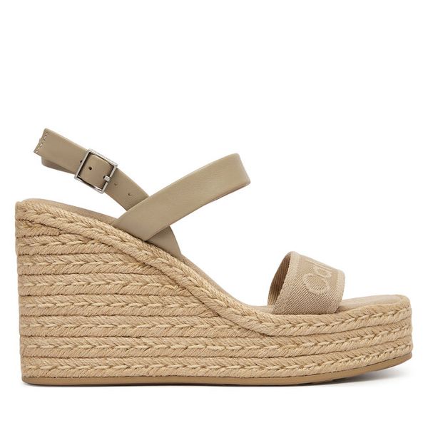 Espadryle Calvin Klein. Brązowe sandały damskie Calvin Klein, bez wzorów, bez obcasa, bez zapięcia. Za 302.99 zł.