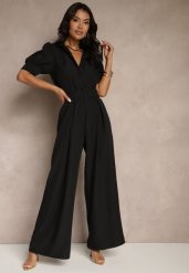 Czarny Kombinezon Taliowany Ozdobiony Klamrą Filenala. Czarne sukienki damskie Renee, m, bez wzorów, eleganckie, bez kołnierzyka, bez ramiączek. Za 119.99 zł.