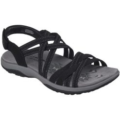 Sandały damskie Skechers Reggae Slim Summer Getaway. Czarne sandały damskie Skechers, bez wzorów, z materiału, bez obcasa, bez zapięcia. Za 390.00 zł.