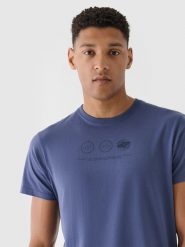 4F T-shirt regular z nadrukiem męski - granatowy L. Niebieskie koszulki sportowe męskie 4f, l, bez wzorów, z bawełny, klasyczne, bez kołnierzyka. W wyprzedaży za 39.99 zł.