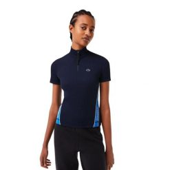 Koszulka damska Lacoste Contrast Bands Zip Neck Polo. Niebieskie koszulki sportowe damskie Lacoste, m, bez wzorów, z dresówki, bez kołnierzyka, bez ramiączek, na golfa. Za 357.00 zł.
