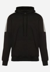 Czarna Bluza Typu Kangurka z Kapturem i Przeszyciem na Rękawach Mevelle. Czarne bluzy męskie Born2be, l, bez wzorów, z kapturem. Za 59.99 zł.