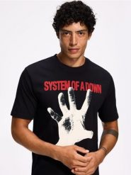 T-shirt System of a Down - czarny. Czarne t-shirty męskie Reserved, l, bez wzorów, z bawełny, bez kołnierzyka. Za 79.99 zł.