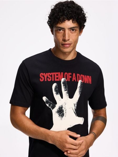 T-shirt System of a Down - czarny. Czarne t-shirty męskie Reserved, l, bez wzorów, z bawełny, bez kołnierzyka. Za 79.99 zł.