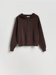 Rozpinany sweter z kapturem - brązowy. Brązowe kardigany damskie Reserved, l, bez wzorów, z dzianiny. Za 139.99 zł.