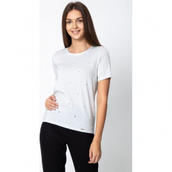 Bluzka z kryształkami QUIOSQUE. Czerwone bluzki damskie marki QUIOSQUE, z dzianiny, eleganckie, z kopertowym dekoltem, z krótkim rękawem. Za 119.99 zł.