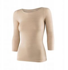 LS1628W Koszulka damska z rękawem 3/4 COMFORT MERINO beżowy M. Brązowe t-shirty damskie Brubeck, m, bez wzorów, bez kołnierzyka. Za 247.33 zł.