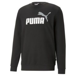 Męski sweter z okrągłym dekoltem i dużym dwukolorowym logo Essentials+ PUMA. Białe swetry przez głowę męskie Puma, m, bez wzorów, bez kołnierzyka. Za 186.58 zł.