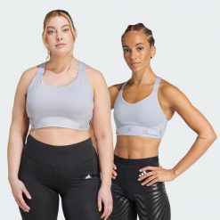 Biustonosz FastImpact Luxe Run High-Support. Szare obuwie sportowe damskie Adidas, bez wzorów, z materiału, na fitness i siłownię. Za 349.00 zł.