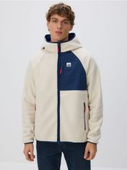 Polarowa bluza z kapturem - złamana biel. Bluzy męskie Reserved, l, bez wzorów, z dzianiny, z kapturem. Za 159.99 zł.