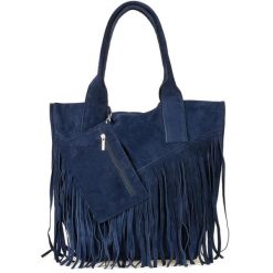 Shopperka boho skórzana VERA PELLE L83 granatowa. Szare torebki do ręki damskie z aplikacjami, z materiału, boho, zamszowe, bez dodatków. Za 175.99 zł.
