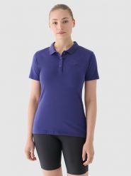 4F Koszulka polo slim damska - granatowa M. Niebieskie koszulki sportowe damskie 4f, m, bez wzorów, z bawełny, bez kołnierzyka, bez ramiączek. Za 89.99 zł.