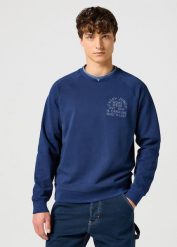 WRANGLER MĘSKA BLUZA CASEY JONES SWEATSHIRT NAVY 112357366 W6J9017358. Niebieskie bluzy męskie Wrangler, l, bez wzorów, bez kaptura. Za 199.99 zł.