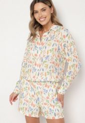 Beżowa Koszula z Bawełny z Kwiatowym Motywem Nilarienne. Brązowe bluzki damskie Born2be, l, bez wzorów, z bawełny, eleganckie, bez kołnierzyka, bez ramiączek. Za 119.99 zł.